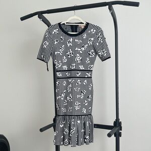 Michael Kors Collection Checkered Black and White knitted Midi Dress